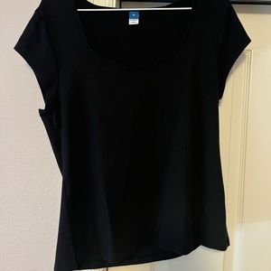 Old Navy ribbed black tee, sweetheart neckline and cap sleeves, size XL